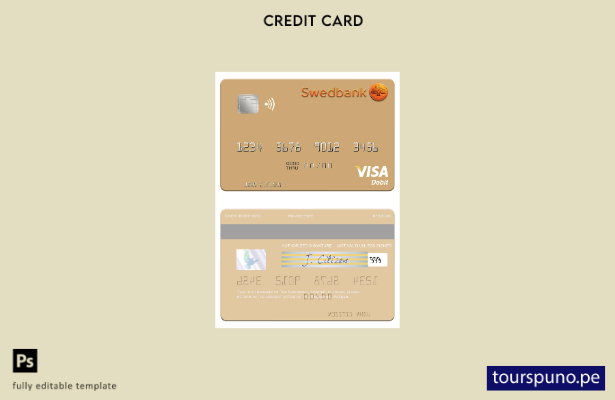 lista para imprimir plantilla de tarjeta de débito visa Swedbank de Suecia